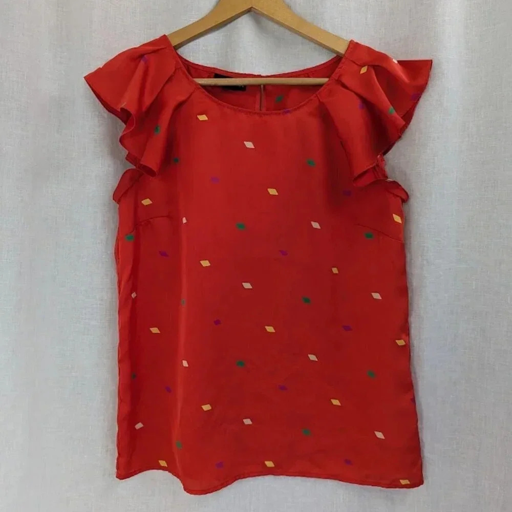 Apostrophe confetti ruffle tank top blouse women's size Medium T17